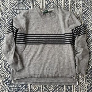 J. Crew Rugby Sweatshirt Mens Medium Gray Striped Crewneck Retro Elbow Pads